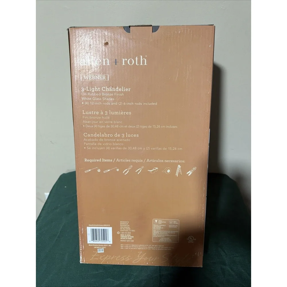 HIP 3-Light Fixture,‎ White Glass Shades,Oil Rubbed Bronze allen+roth #0810125